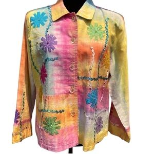 Multicolor Embroidered Beaded Button Front Women's Jacket Size M
